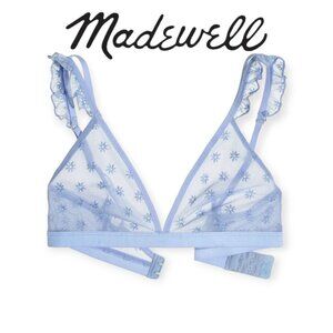 Madewell Rainwashed Peri Blue Floral Embroidered Mesh Ruffle Bralette Medium